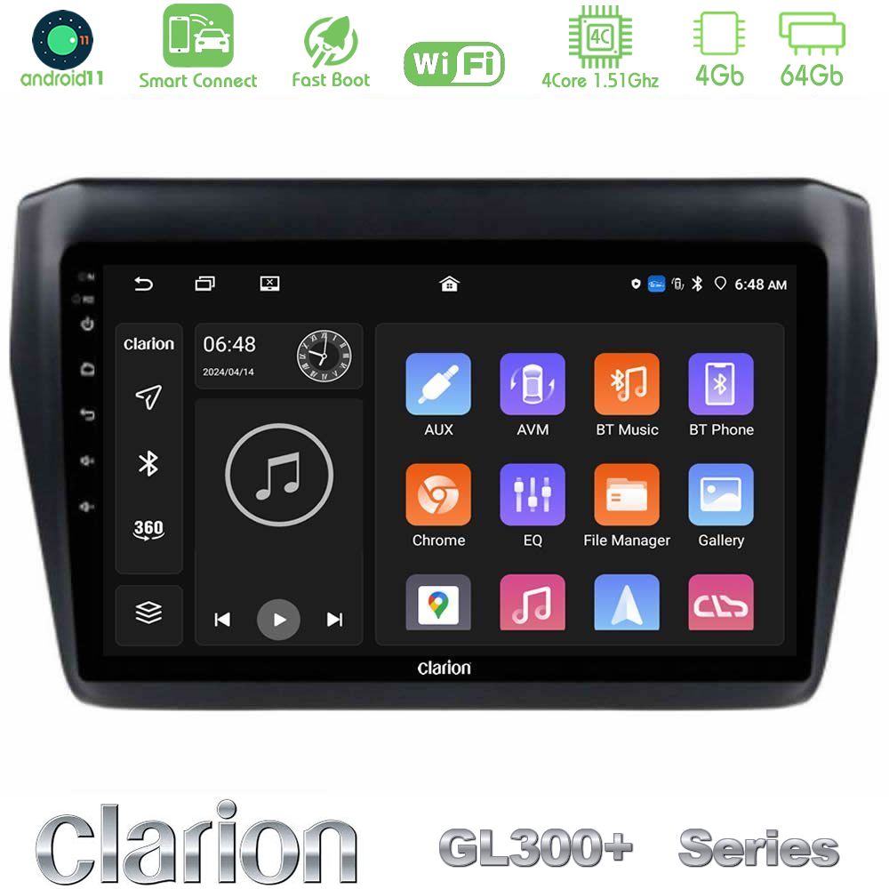 Clarion GL300+ Series 4Core Android11 4+64GB  Suzuki Swift 2017-2023 Navigation Multimedia Tablet 9"