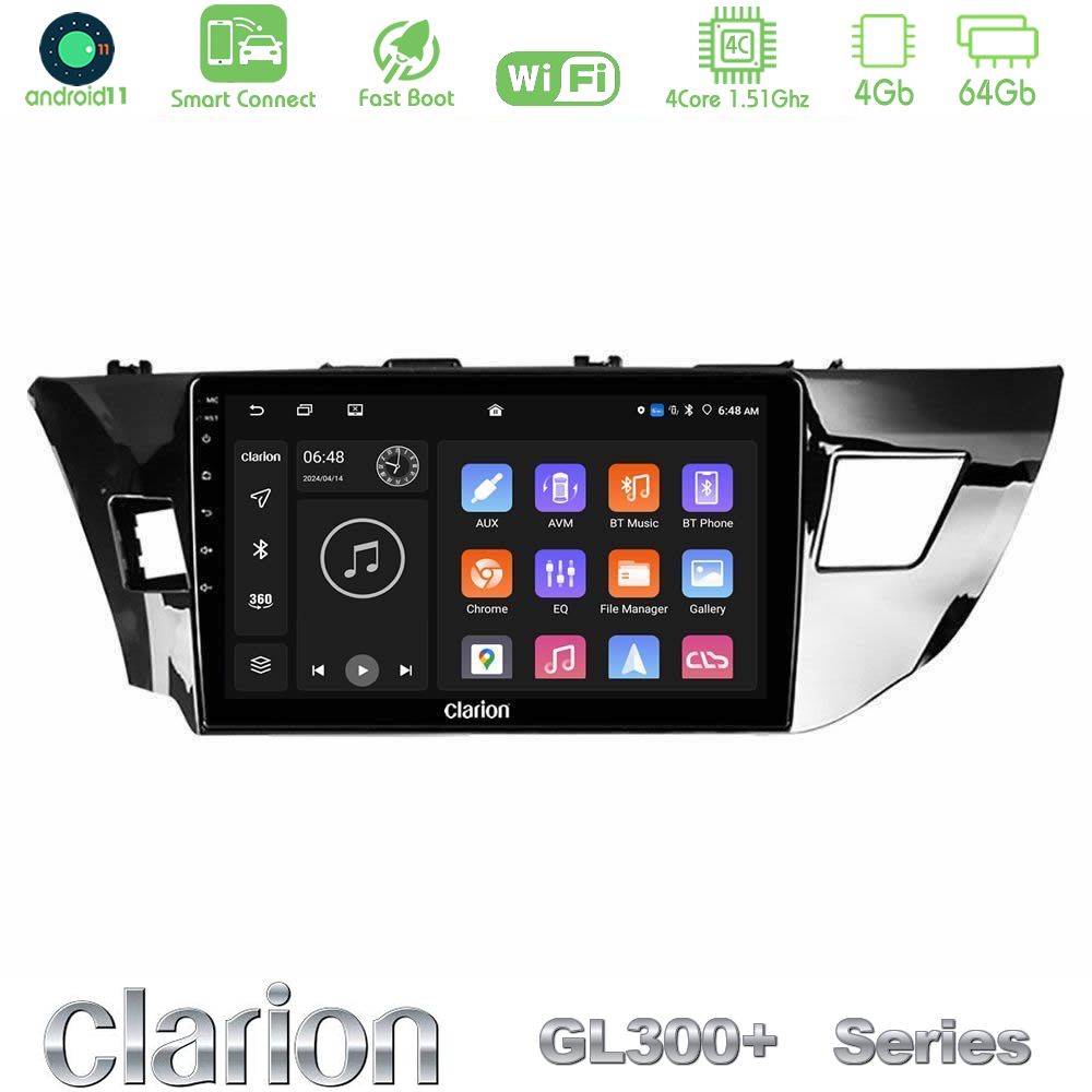 Clarion GL300+ Series 4Core Android11 4+64GB  Toyota Corolla 2014-2016 Navigation Multimedia Tablet 9"