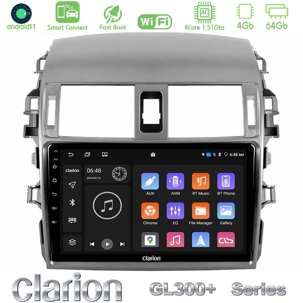 Clarion GL300+ Series 4Core Android11 4+64GB  Toyota Corolla 2008-2010 Navigation Multimedia Tablet 9"