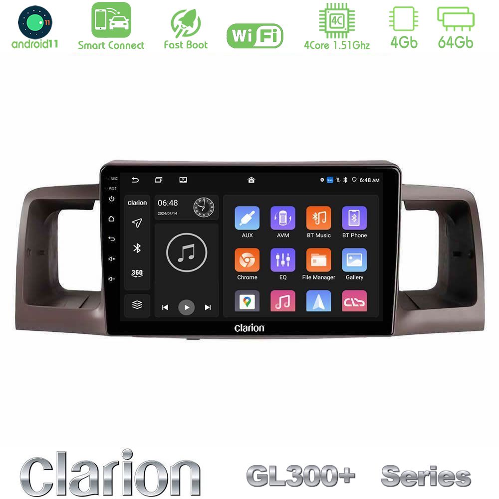 Clarion GL300+ Series 4Core Android11 4+64GB  Toyota Corolla 2002-2006 Navigation Multimedia Tablet 9"
