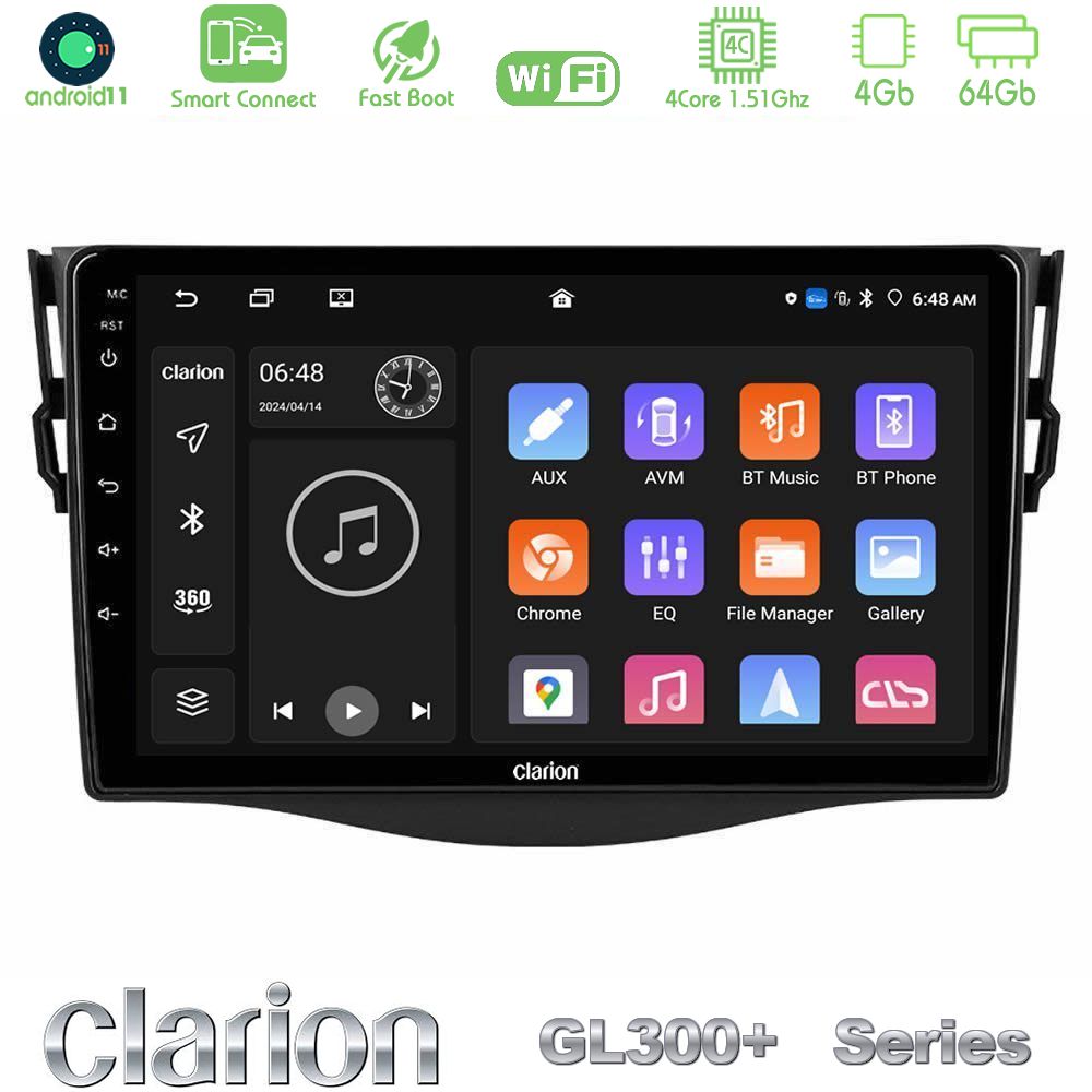 Clarion GL300+ Series 4Core Android11 4+64GB  Toyota RAV4 Navigation Multimedia Tablet 9"