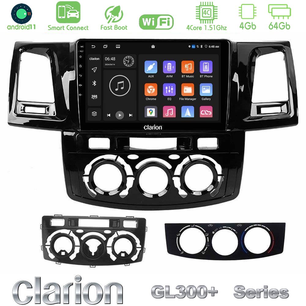 Clarion GL300+ Series 4Core Android11 4+64GB  Toyota Hilux 2007-2016 Navigation Multimedia Tablet 9"