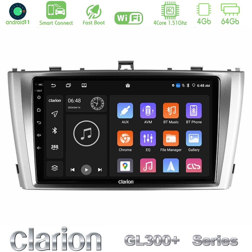 Clarion GL300+ Series 4Core Android11 4+64GB  Toyota Avensis T27 Navigation Multimedia Tablet 9"