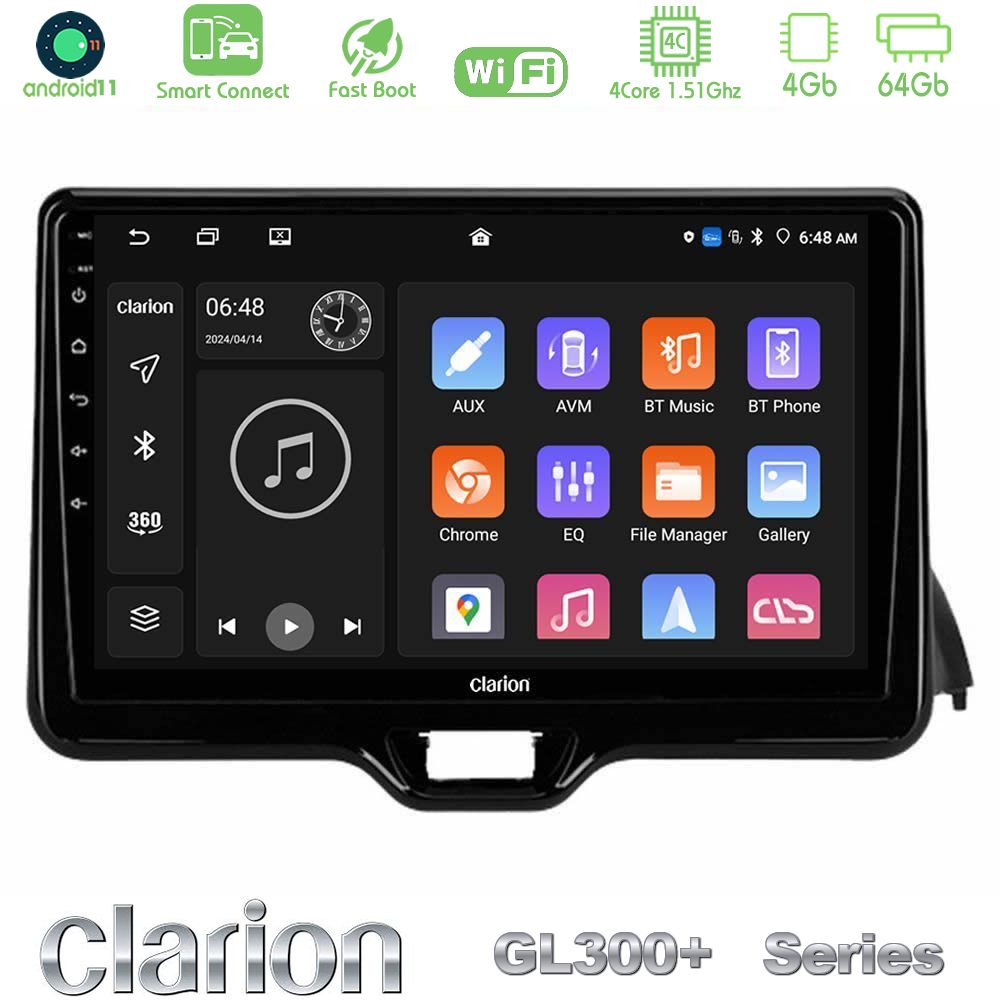 Clarion GL300+ Series 4Core Android11 4+64GB  Toyota Yaris 2020-> Navigation Multimedia Tablet 9"