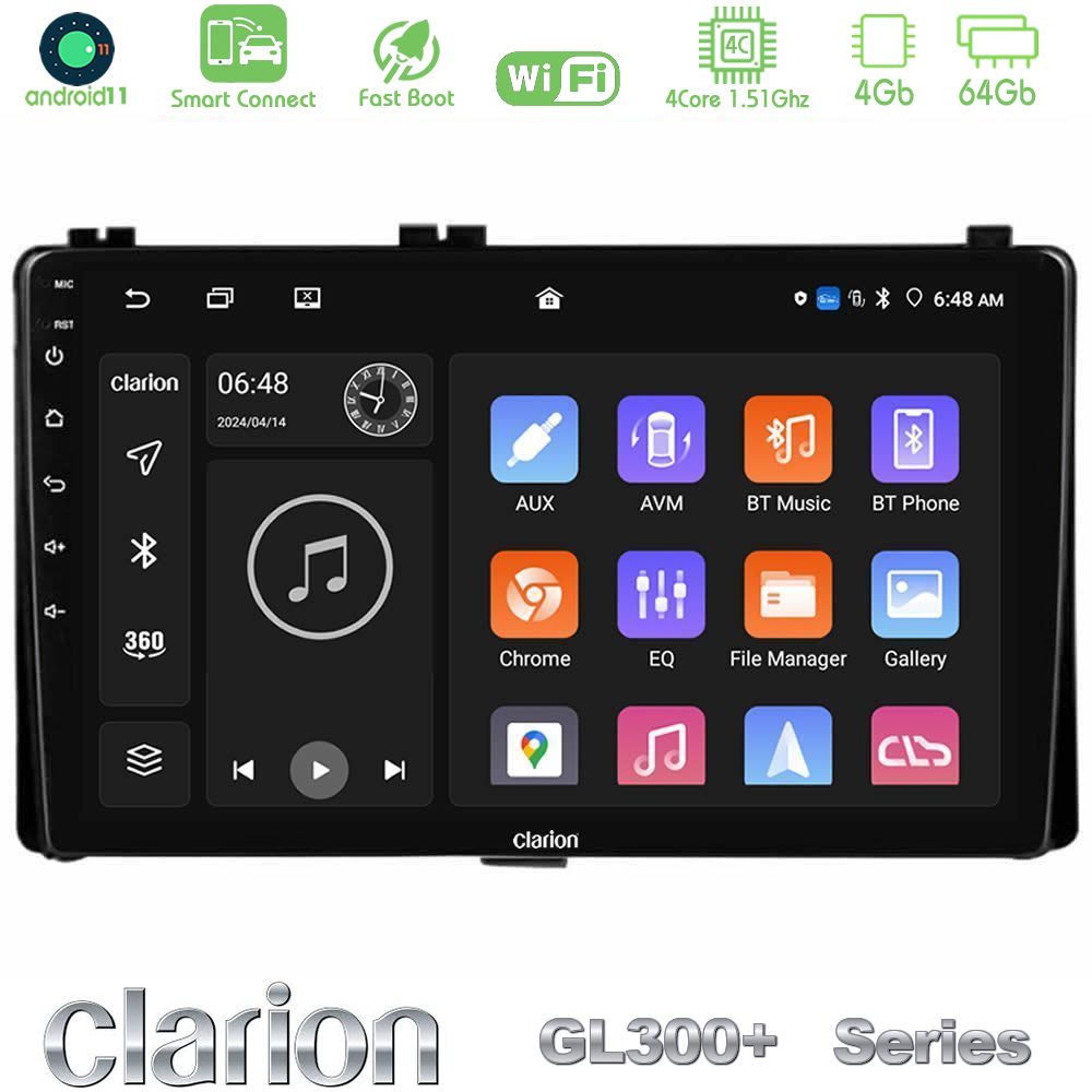 Clarion GL300+ Series 4Core Android11 4+64GB  Toyota Corolla/Auris 2017-2019  Navigat-ion Multimedia Tablet 9"