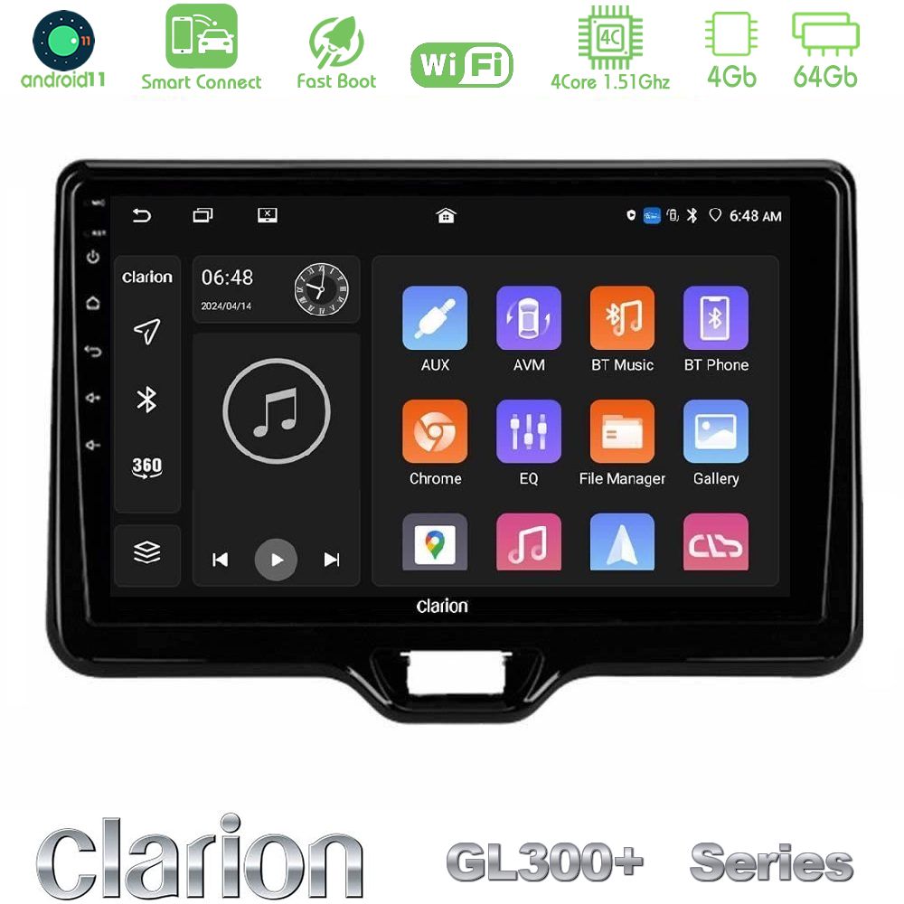 Clarion GL300+ Series 4Core Android11 4+64GB Toyota Yaris Cross RHD 2020-> (Low Version) Navigation Multimedia Tablet 9"