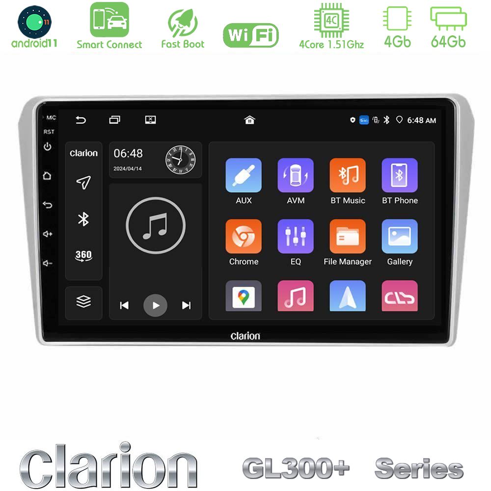 Clarion GL300+ Series 4Core Android11 4+64GB  Toyota Avensis T25 02/2003–2008 Navigation Multimedia Tablet 9"