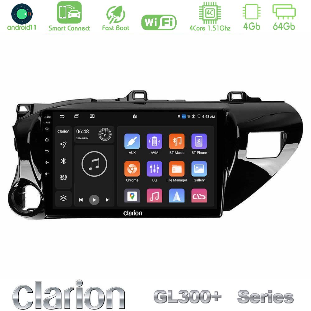 Clarion GL300+ Series 4Core Android11 4+64GB  Toyota Hilux 2017-2021 Navigation Multimedia Tablet 10"