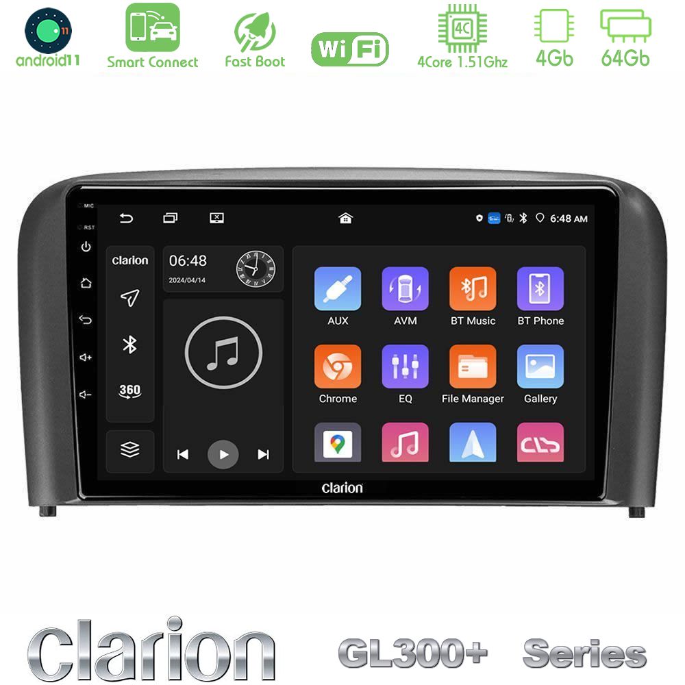 Clarion GL300+ Series 4Core Android11 4+64GB  Volvo S80 1998-2006 Navigation Multimedia Tablet 9"