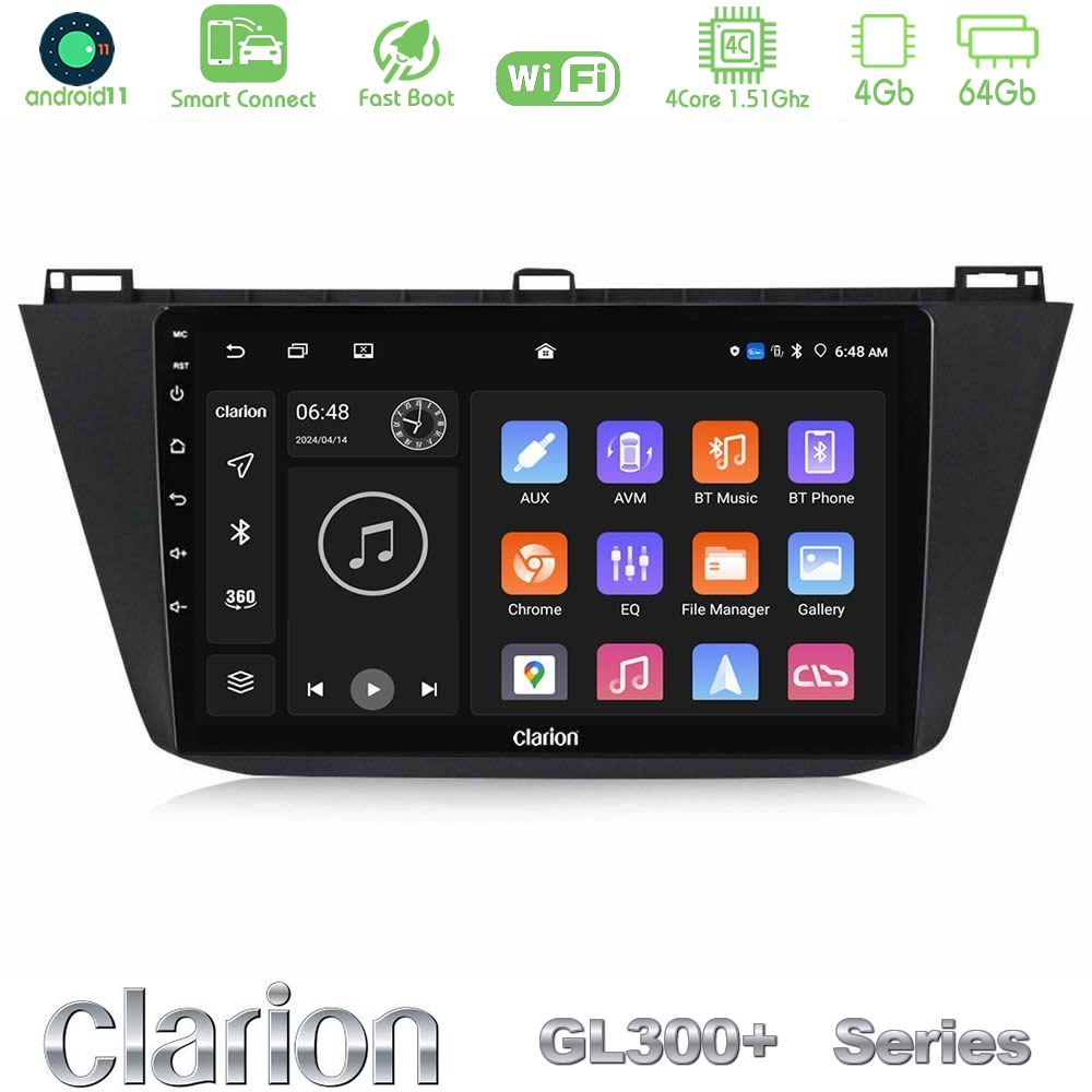 Clarion GL300+ Series 4Core Android11 4+64GB  Vw Tiguan 2016-2022 Navigation Multimedia Tablet 10"