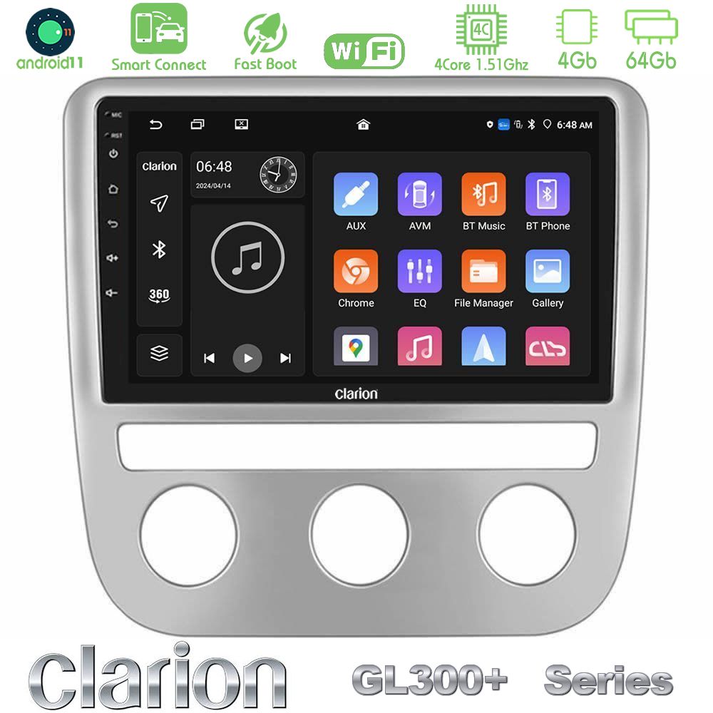 Clarion GL300+ Series 4Core Android11 4+64GB  VW Scirocco 2008-2014 Navigation Multimedia Tablet 9"