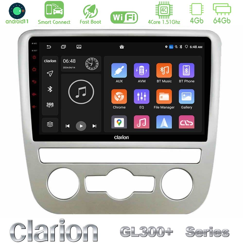 Clarion GL300+ Series 4Core Android11 4+64GB  VW Scirocco 2008 – 2014 Navigation Multimedia Tablet 9"