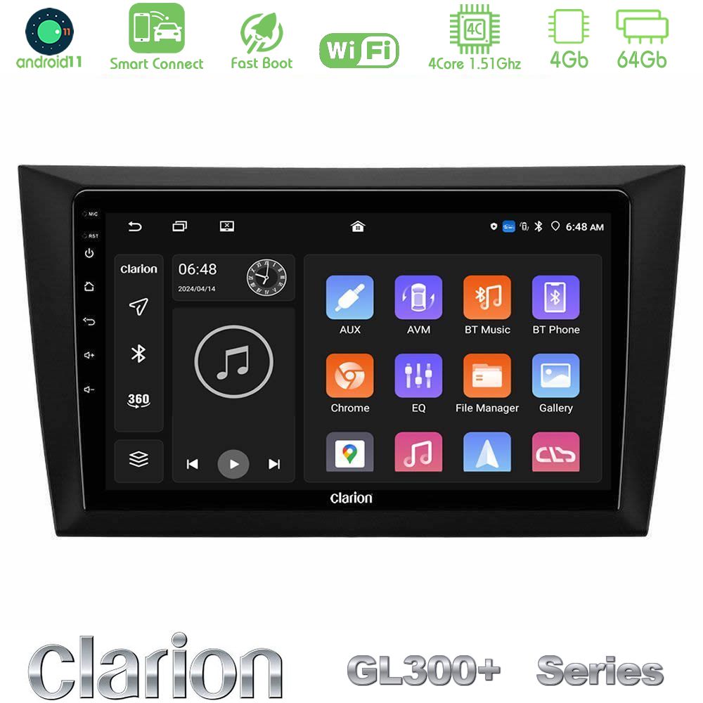 Clarion GL300+ Series 4Core Android11 4+64GB  Vw Golf 6 Navigation Multimedia Tablet 9"