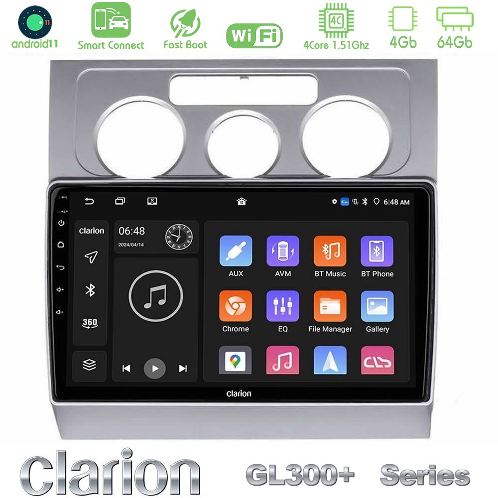 Clarion GL300+ Series 4Core Android11 4+64GB  VW Touran 2003-2011 Navigation Multimedia Tablet 10"