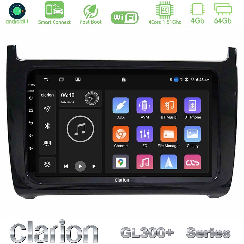 Clarion GL300+ Series 4Core Android11 4+64GB  Vw Polo Navigation Multimedia Tablet 9"
