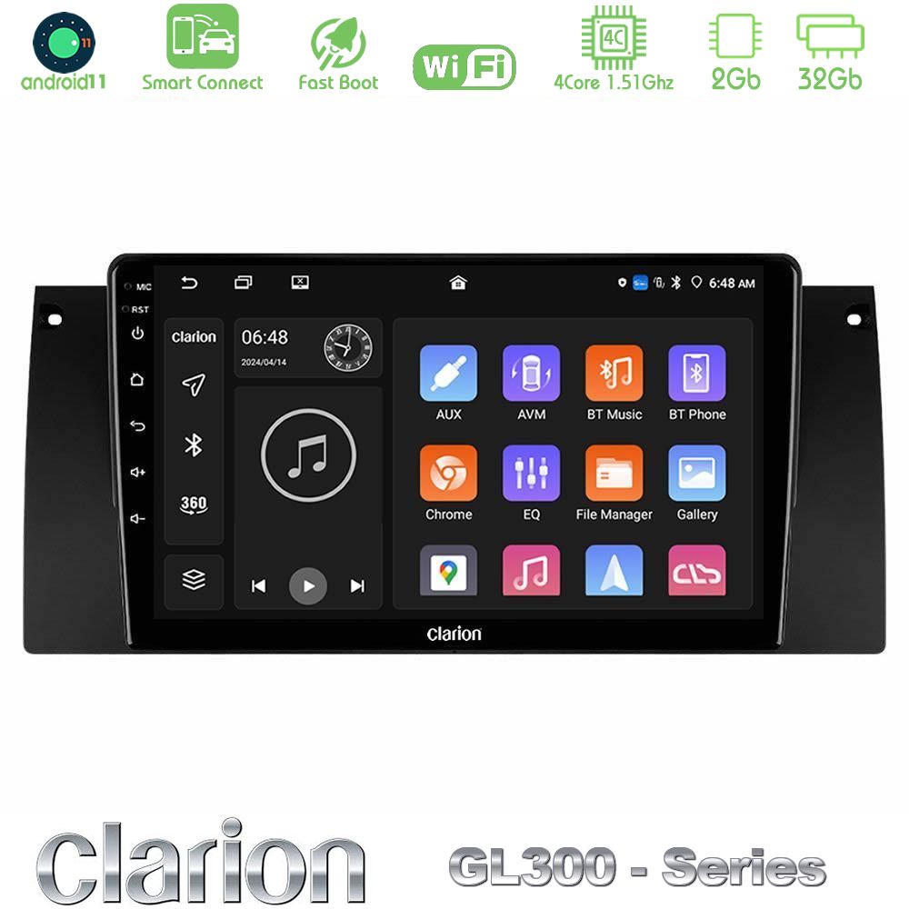 Clarion GL300 Series 4Core Android11 2+32GB BMW 5 Series (E39) / X5 (E53) Navigation Multimedia Tablet 9" Με Carplay & Android Auto