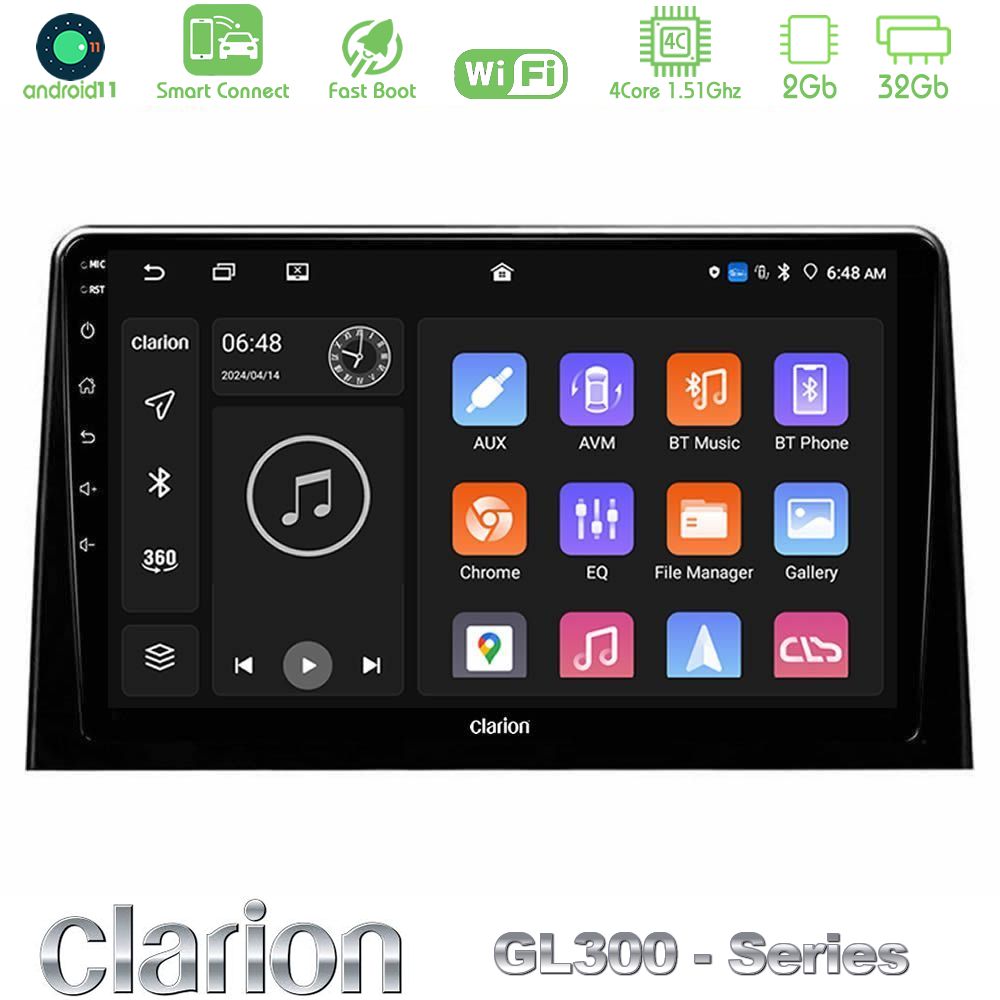 Clarion GL300 Series 4Core Android11 2+32GB Peugeot Partner / Citroen Berlingo 2020-> Navigation Multimedia Tablet 10" Με Carplay & Android Auto