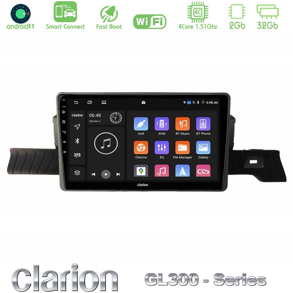 Clarion GL300 Series 4Core Android11 2+32GB Citroen C3 You 2025-> Navigation Multimedia Tablet 9" Με Carplay & Android Auto