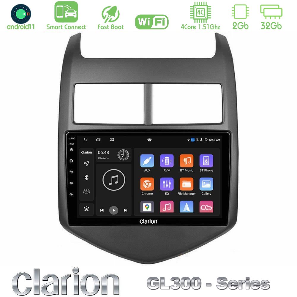 Clarion GL300 Series 4Core Android11 2+32GB Chevrolet Aveo 2011-2017 Navigation Multimedia Tablet 9" Με Carplay & Android Auto