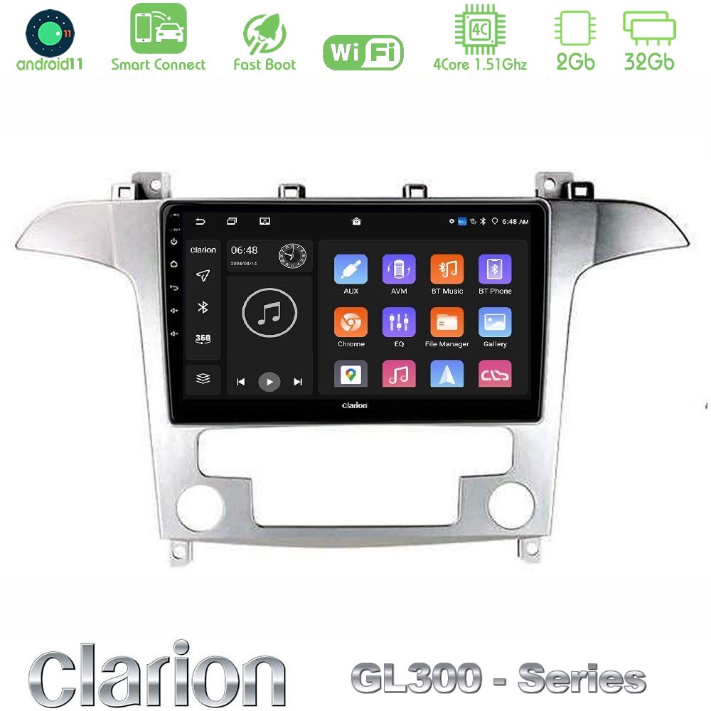 Clarion GL300 Series Ford S-Max 2006-2012 4Core Android11 2+32GB Navigation Multimedia Tablet 9" Με Carplay & Android Auto Με Carplay & Android Auto