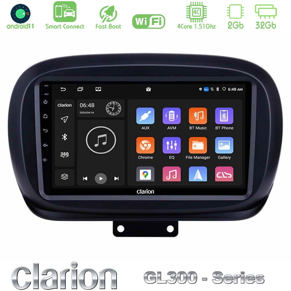 Clarion GL300 Series 4Core Android11 2+32GB Fiat 500X Navigation Multimedia Tablet 9" Με Carplay & Android Auto