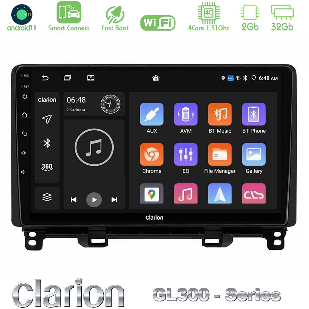 Clarion GL300 Series 4Core Android11 2+32GB Honda Jazz 2021-2025 Navigation Multimedia Tablet 9" Με Carplay & Android Auto