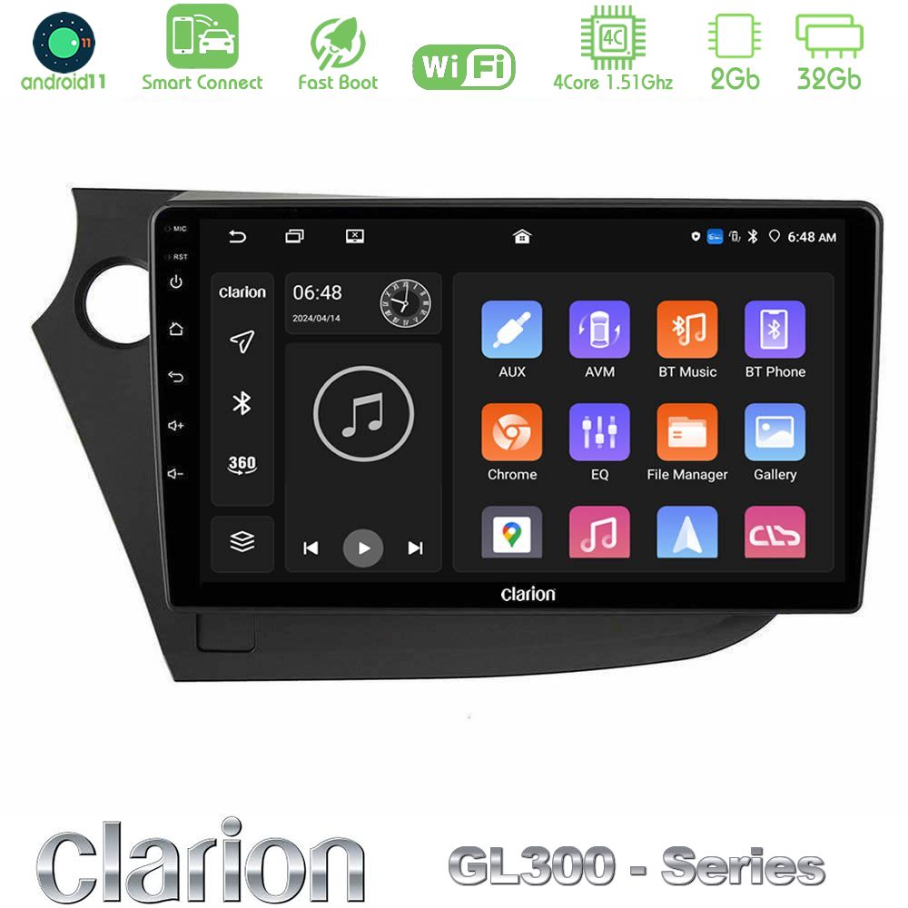 Clarion GL300 Series 4Core Android11 2+32GB Honda Insight 2009-2015 Navigation Multimedia Tablet 9" Με Carplay & Android Auto
