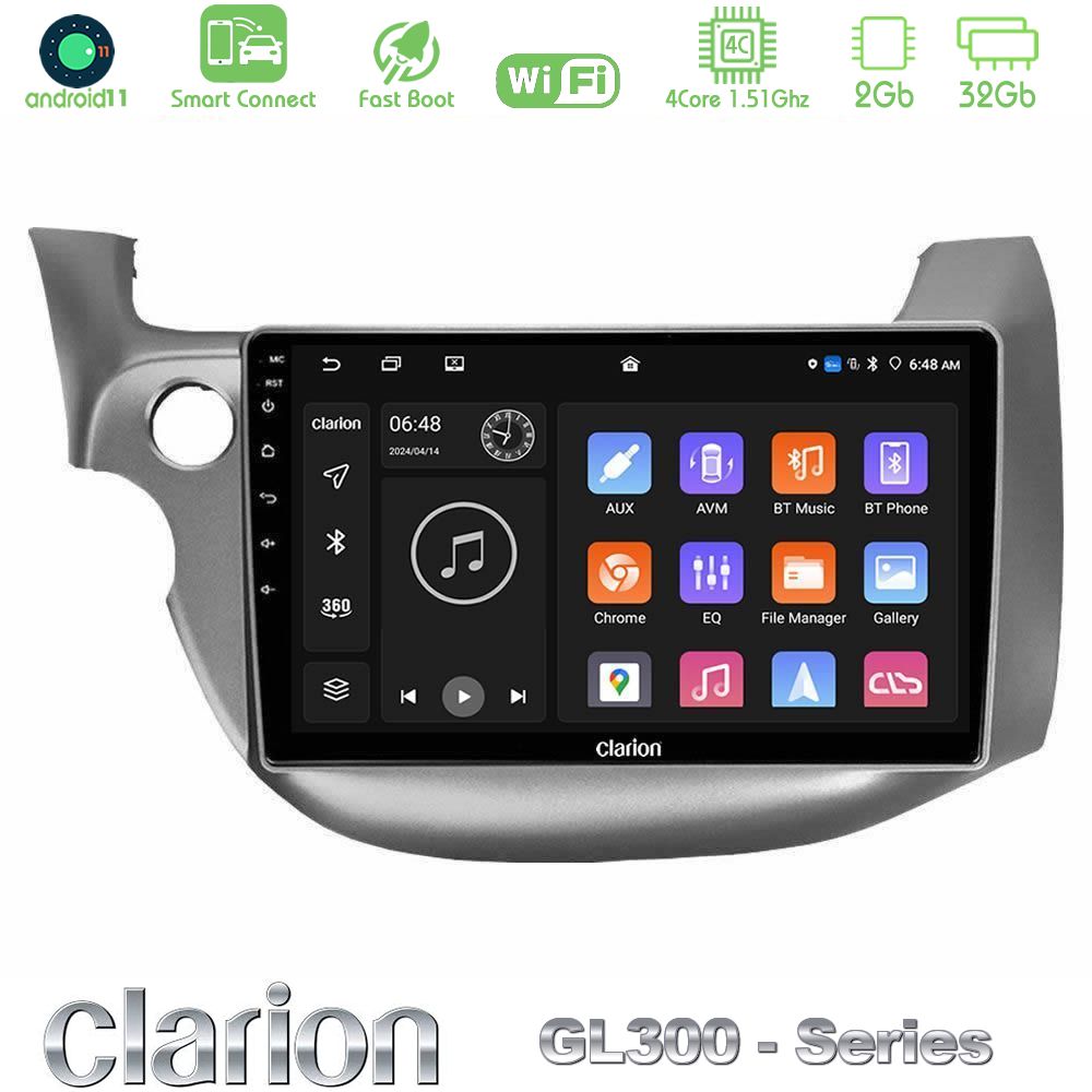 Clarion GL300 Series 4Core Android11 2+32GB Honda Jazz 2009-2013 Navigation Multimedia Tablet 10" Με Carplay & Android Auto
