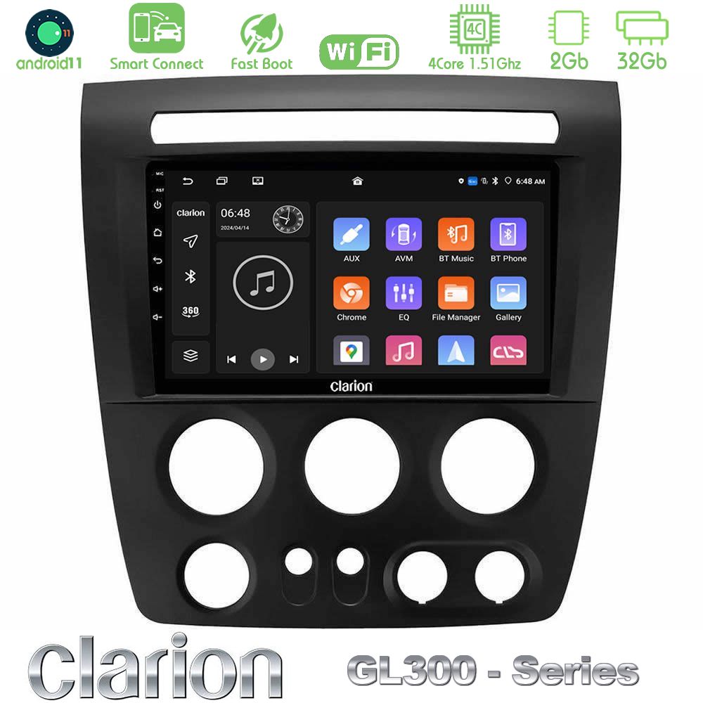 Clarion GL300 Series 4Core Android11 2+32GB Hummer H3 2005-2009 Navigation Multimedia Tablet 9" Με Carplay & Android Auto