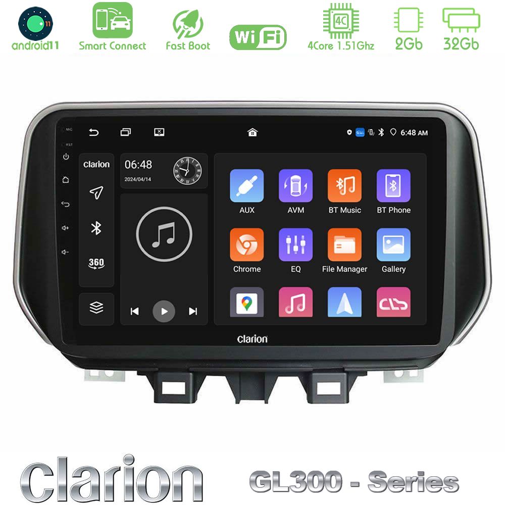 Clarion GL300 Series 4Core Android11 2+32GB Hyundai Tucson 2019-> Navigation Multimedia Tablet 9" Με Carplay & Android Auto