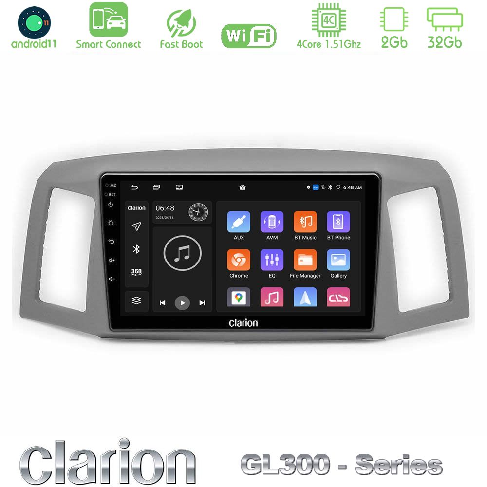 Clarion GL300 Series 4Core Android11 2+32GB Jeep Grand Cherokee 2005-2007 Navigation Multimedia Tablet 10" Με Carplay & Android Auto