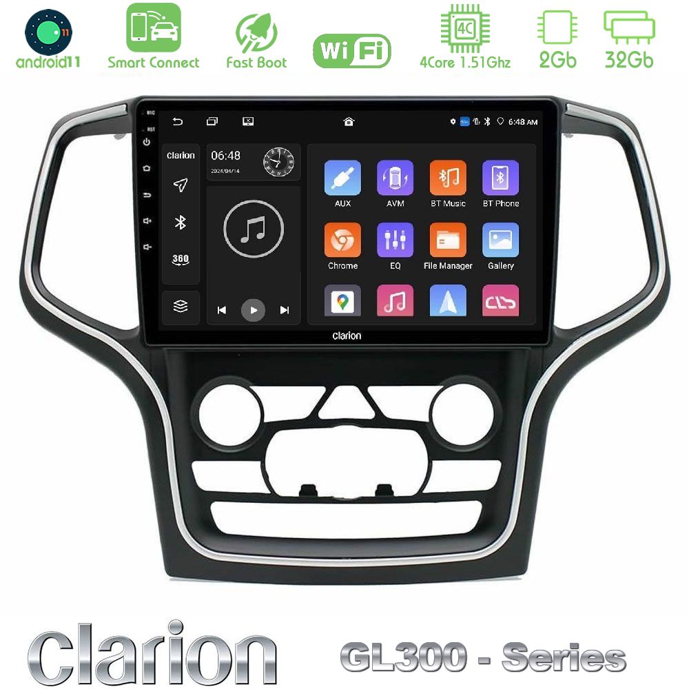Clarion GL300 Series 4Core Android11 2+32GB Jeep Grand Cherokee 2014-2020 Navigation Multimedia Tablet 10" Με Carplay & Android Auto