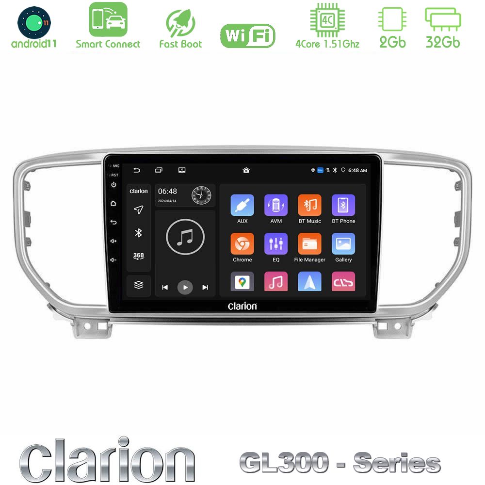 Clarion GL300 Series 4Core Android11 2+32GB Kia Sportage 2018-2021 Navigation Multimedia Tablet 9" Με Carplay & Android Auto