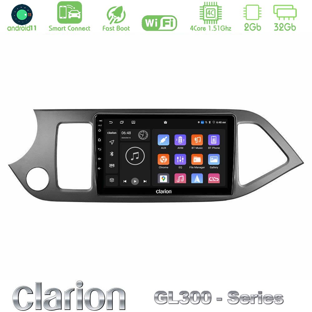 Clarion GL300 Series 4Core Android11 2+32GB Kia Picanto Navigation Multimedia Tablet 9" Με Carplay & Android Auto