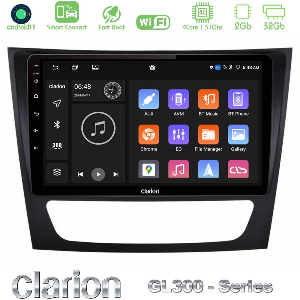 Clarion GL300 Series 4Core Android11 2+32GB Mercedes E Class / CLS Class Navigation Multimedia Tablet 9" Με Carplay & Android Auto
