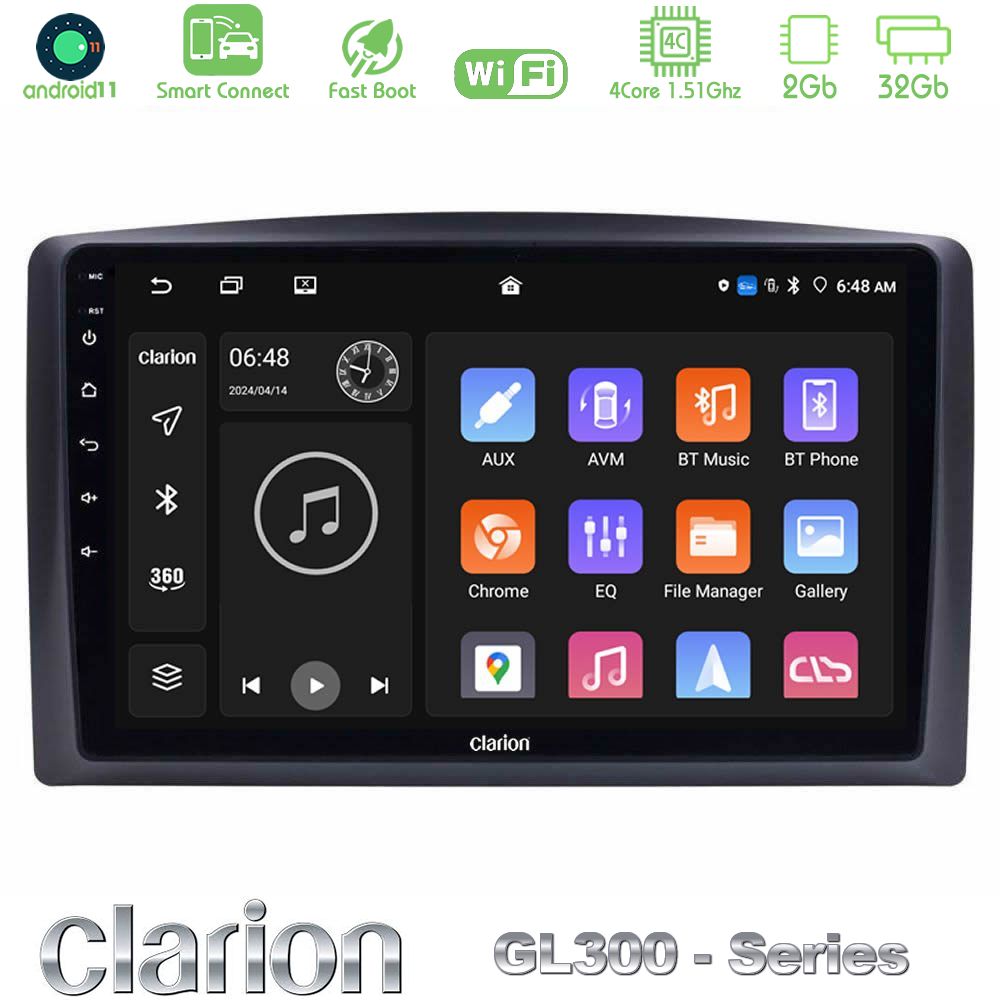 Clarion GL300 Series 4Core Android11 2+32GB Mercedes Vito 2015-2021 Navigation Multimedia Tablet 10" Με Carplay & Android Auto