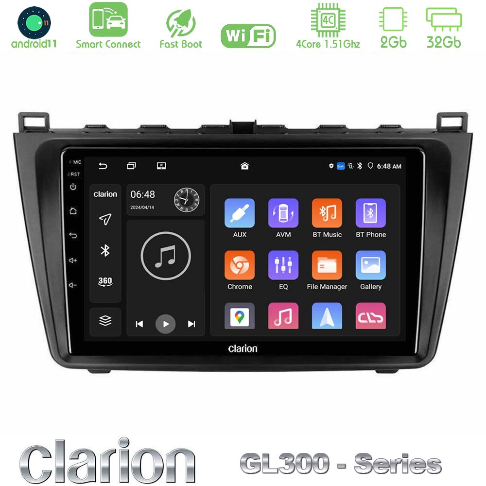 Clarion GL300 Series 4Core Android11 2+32GB Mazda 6 2008-2012 Navigation Multimedia Tablet 9" Με Carplay & Android Auto