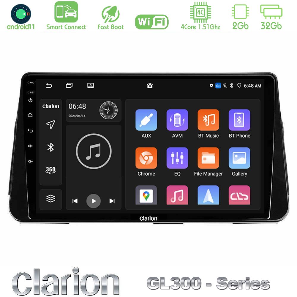 Clarion GL300 Series 4Core Android11 2+32GB Nissan Micra K14 Navigation Multimedia Tablet 9" Με Carplay & Android Auto