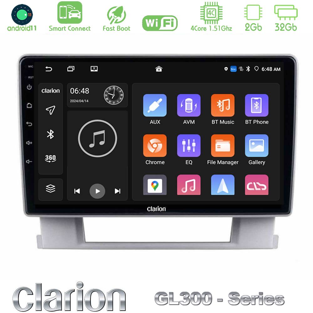 Clarion GL300 Series 4Core Android11 2+32GB Opel Astra J 2010-2014 Navigation Multimedia Tablet 9" Με Carplay & Android Auto