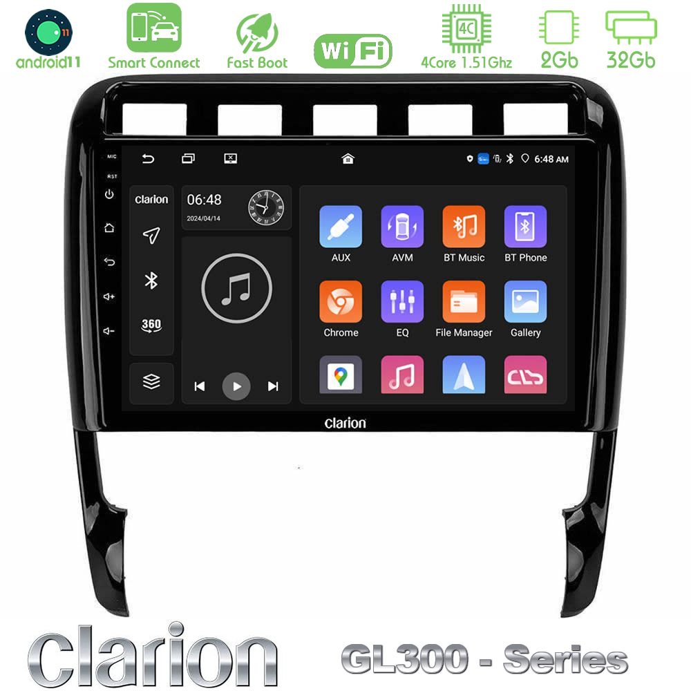Clarion GL300 Series 4Core Android11 2+32GB Porsche Cayenne 2003-2010 Navigation Multimedia Tablet 9" Με Carplay & Android Auto