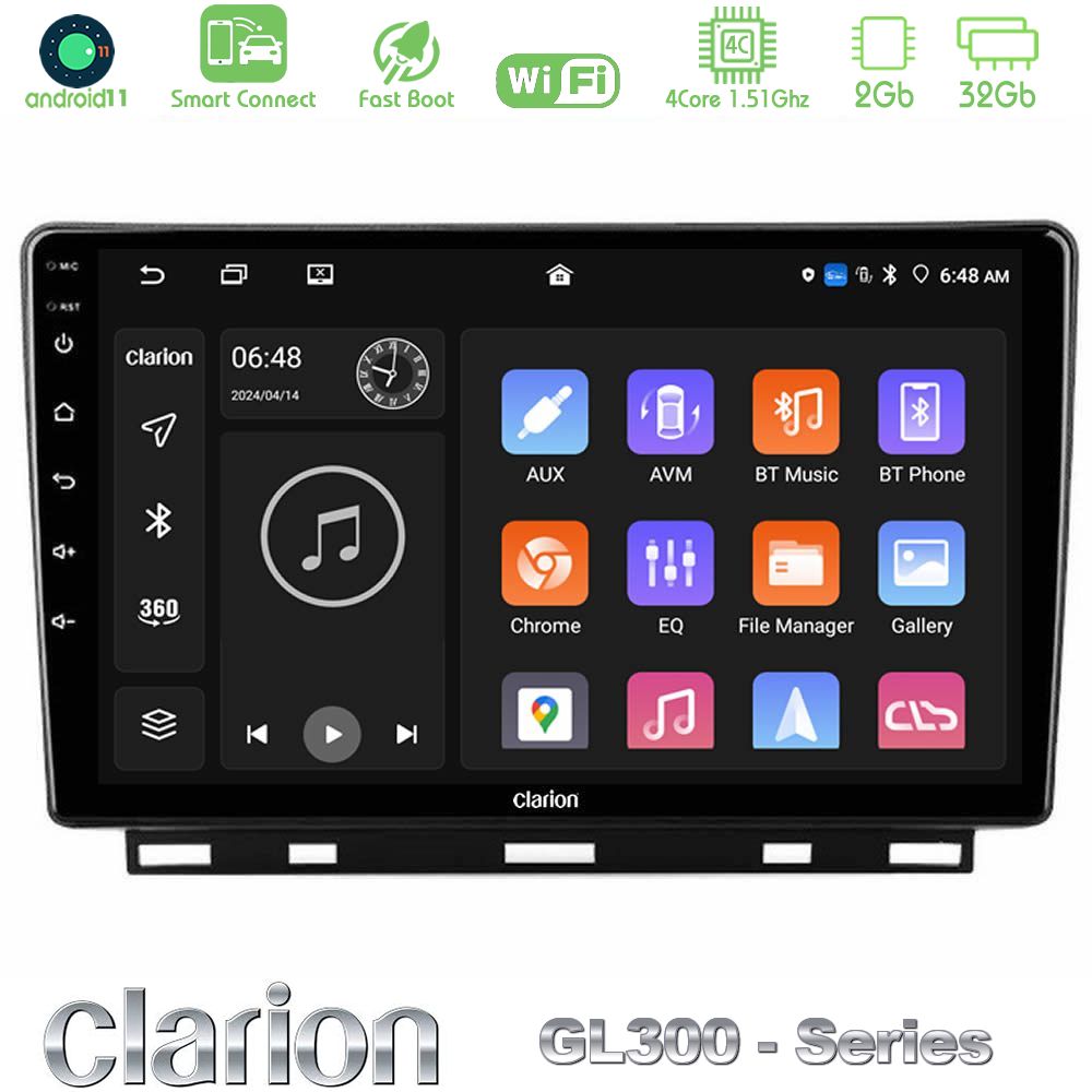 Clarion GL300 Series 4Core Android11 2+32GB Renault Clio 5 2020-2025 Navigation Multimedia Tablet 9" Με Carplay & Android Auto