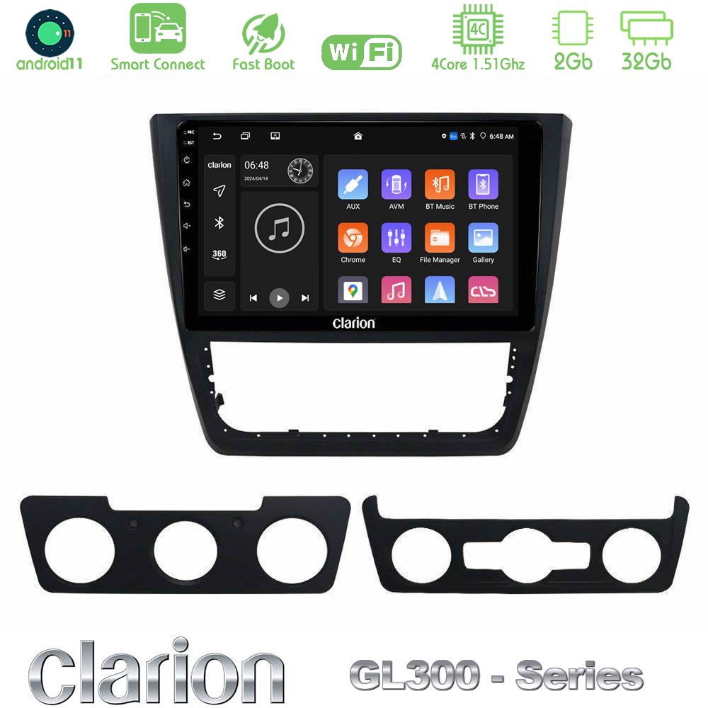 Clarion GL300 Series 4Core Android11 2+32GB Skoda Yeti 2009-> Navigation Multimedia Tablet 10" Με Carplay & Android Auto
