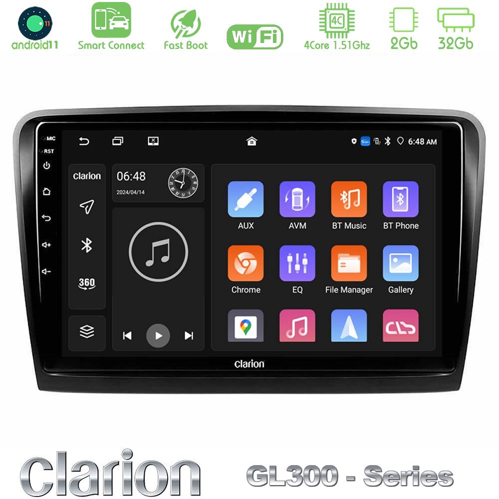 Clarion GL300 Series 4Core Android11 2+32GB Skoda Superb 2008-2015 Navigation Multimedia Tablet 10" Με Carplay & Android Auto