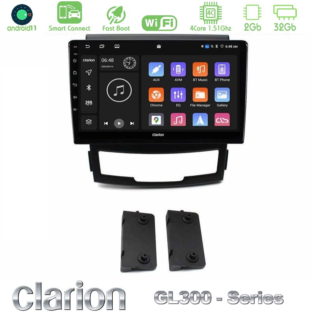 Clarion GL300 Series 4Core Android11 2+32GB Ssangyong Korando 2010-2014 Navigation Multimedia Tablet 9" Με Carplay & Android Auto