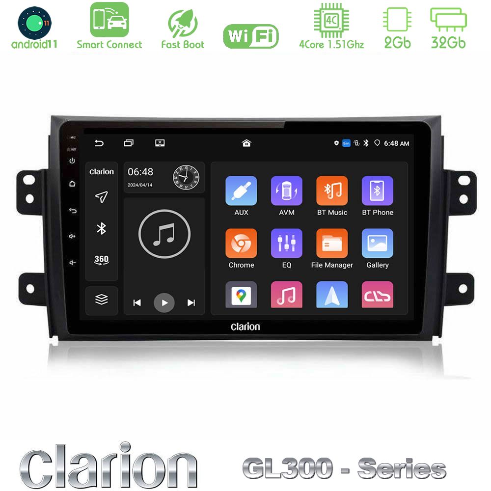 Clarion GL300 Series 4Core Android11 2+32GB Suzuki SX4 2006-2014 Fiat Sedici 2006-2014 Navigation Multimedia Tablet 9" Με Carplay & Android Auto