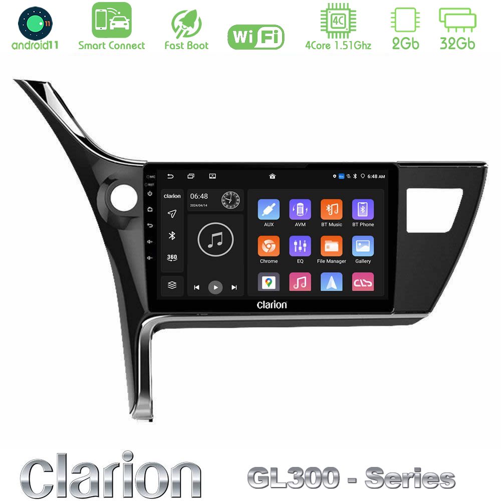 Clarion GL300 Series 4Core Android11 2+32GB Toyota Corolla 2017-2018 Navigation Multimedia Tablet 10" Με Carplay & Android Auto