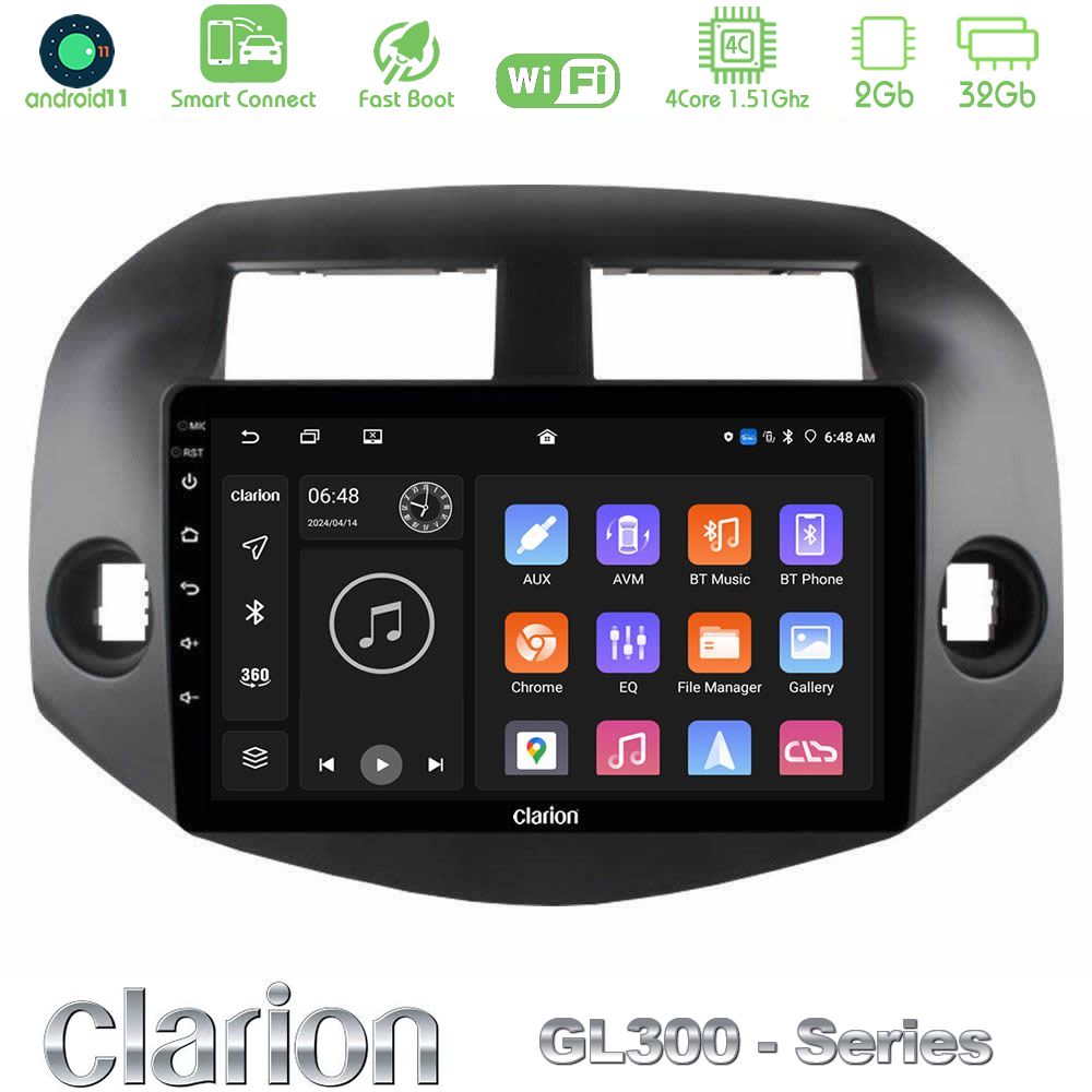 Clarion GL300 Series 4Core Android11 2+32GB Toyota Rav4 2006-2012 Navigation Multimedia Tablet 10" Με Carplay & Android Auto