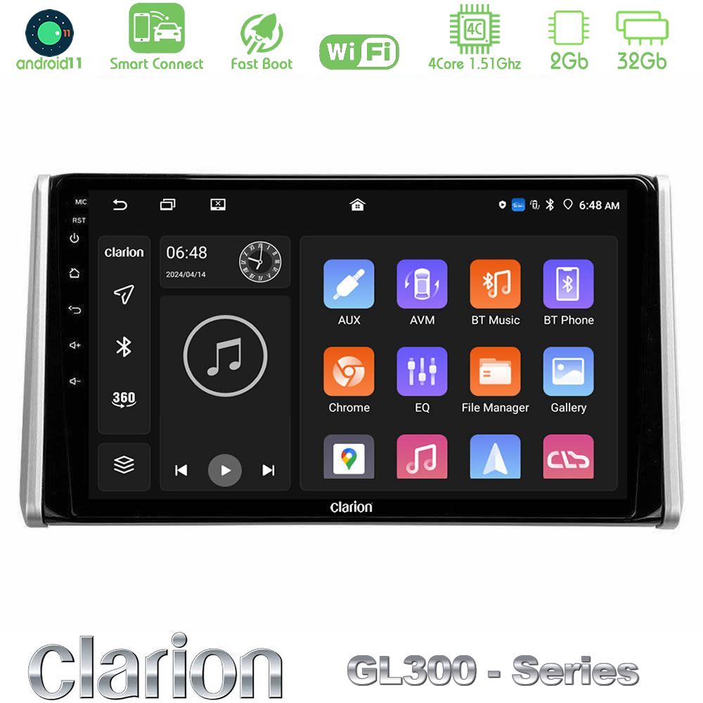 Clarion GL300 Series 4Core Android11 2+32GB Toyota RAV4 2019-2023 Navigation Multimedia Tablet 10" Με Carplay & Android Auto