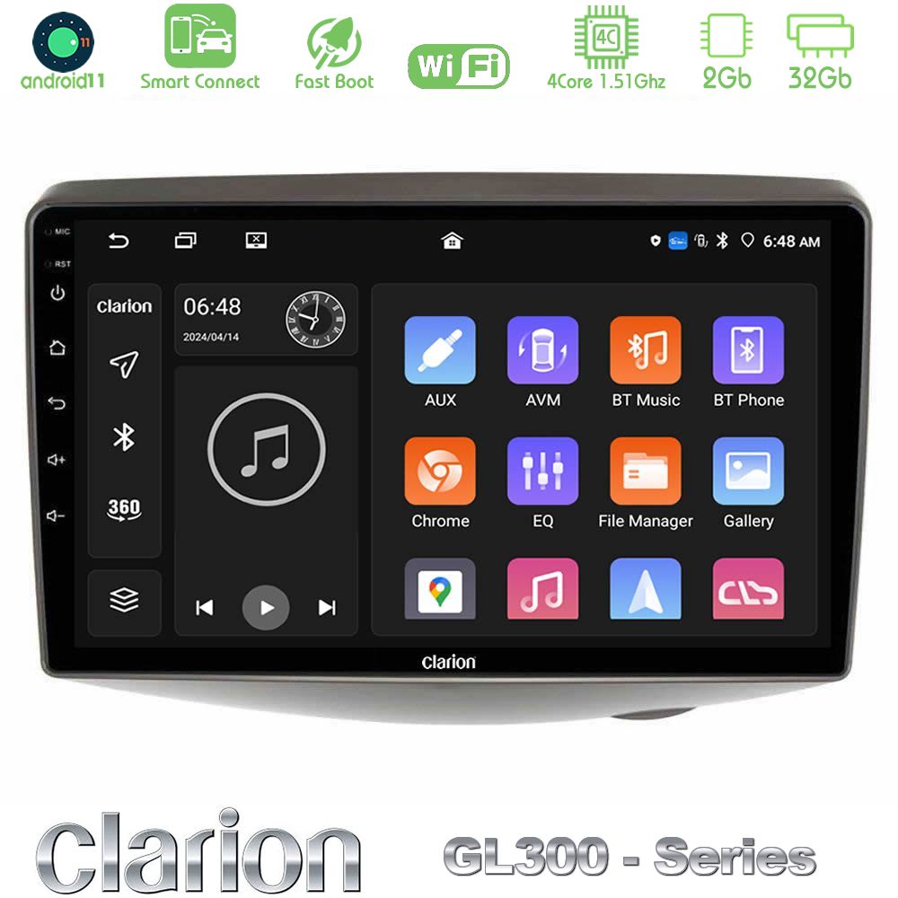 Clarion GL300 Series 4Core Android11 2+32GB Toyota Yaris 1999 - 2006 Navigation Multimedia Tablet 9" Με Carplay & Android Auto