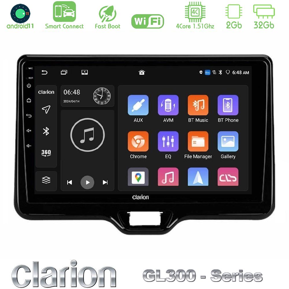 Clarion GL300 Series 4Core Android11 2+32GB Toyota Yaris Cross RHD 2020-> (Low Version) Navigation Multimedia Tablet 9" Με Carplay & Android Auto